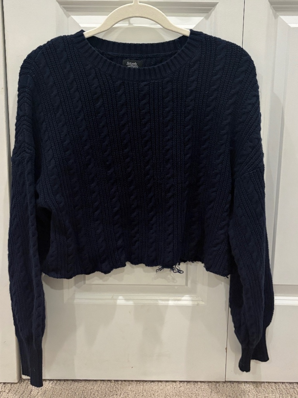 Beverly and Beck Navy Cable Knit Cropped Sweater